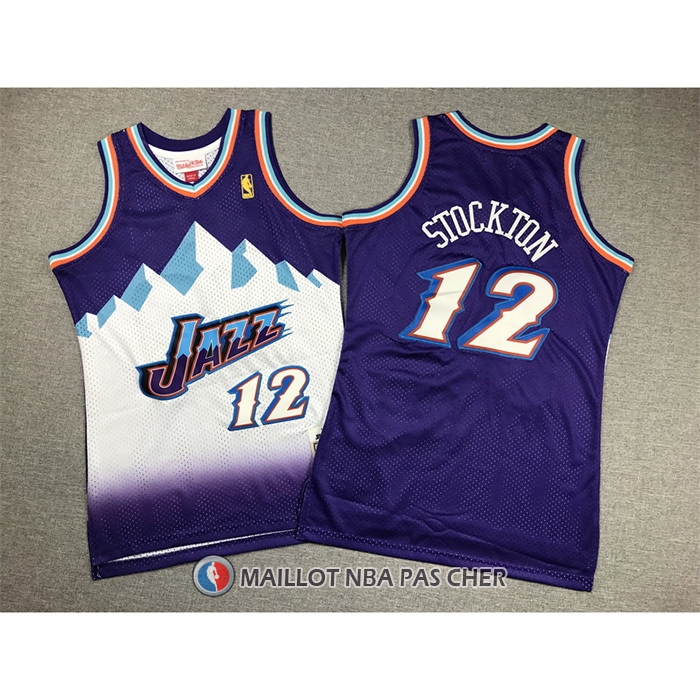 Maillot Enfant Utah Jazz John Stockton NO 12 Hardwood Classics Throwback 1996-97 Volet